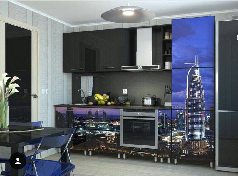 прямая кухня с фотопечатью в Архангельске