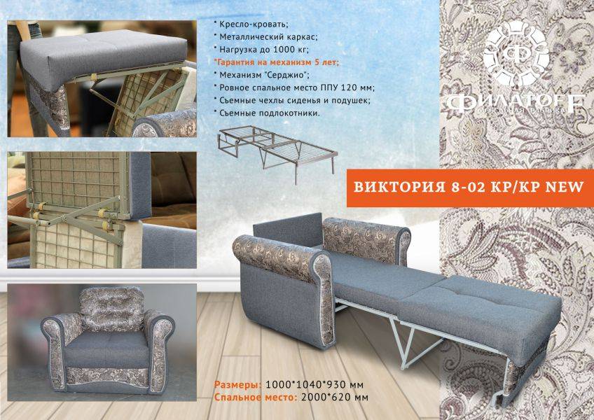 кресло-кровать на металлокаркасе виктория 8-02 в Архангельске