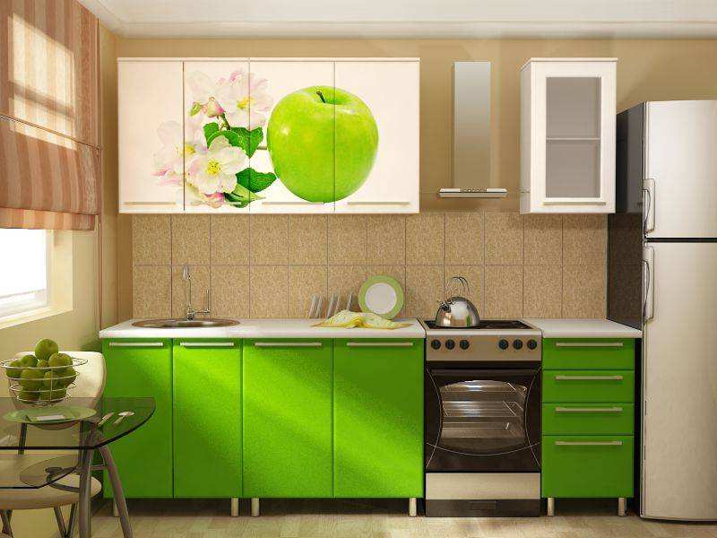 прямая кухня с фотопечатью яблоко в Архангельске