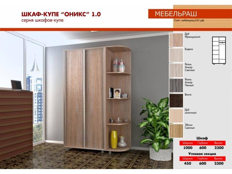 шкаф-купе раздвижной оникс 1.0 в Архангельске