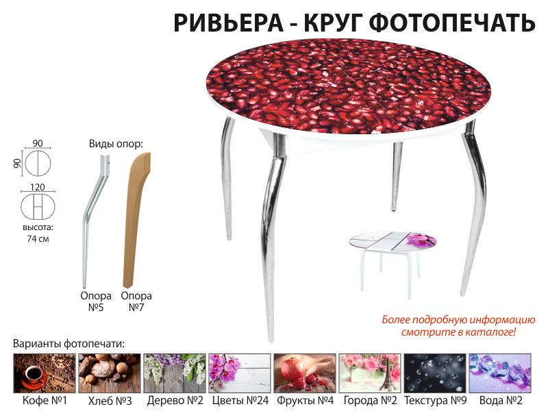 стол обеденный ривьера круг фотопечать в Архангельске