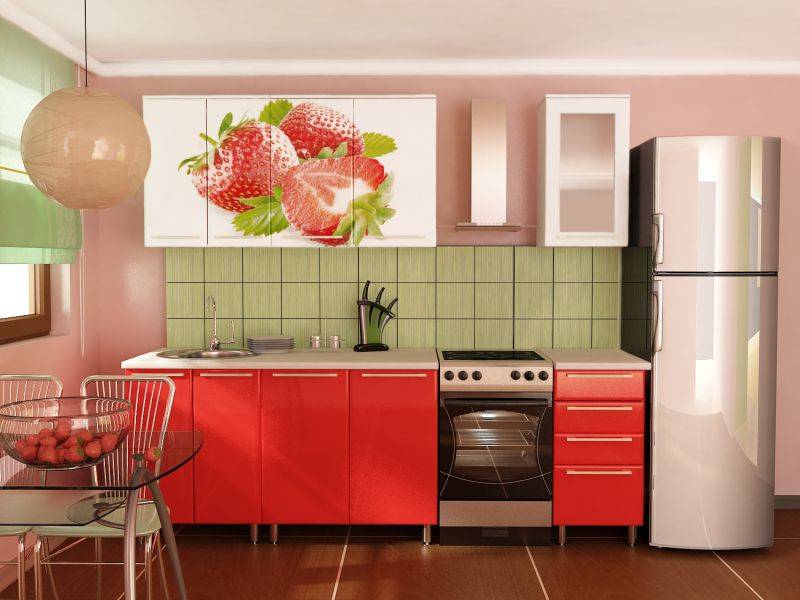 прямая кухня с фотопечатью клубника в Архангельске