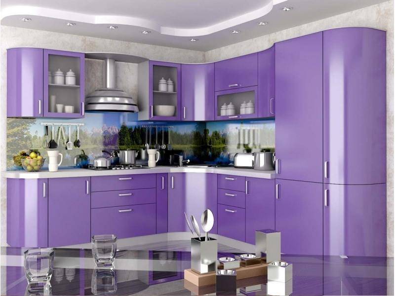 угловая фиолетовая кухня в Архангельске