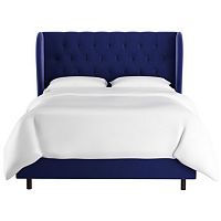 кровать двуспальная 160х200 синяя с каретной стяжкой reed wingback blue velvet в Архангельске