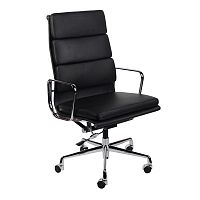 кресло eames style на колесиках черная кожа в Архангельске