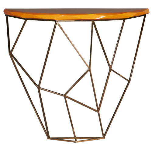 консоль geometric 100x38x90 золото, коричневая столешница в Архангельске